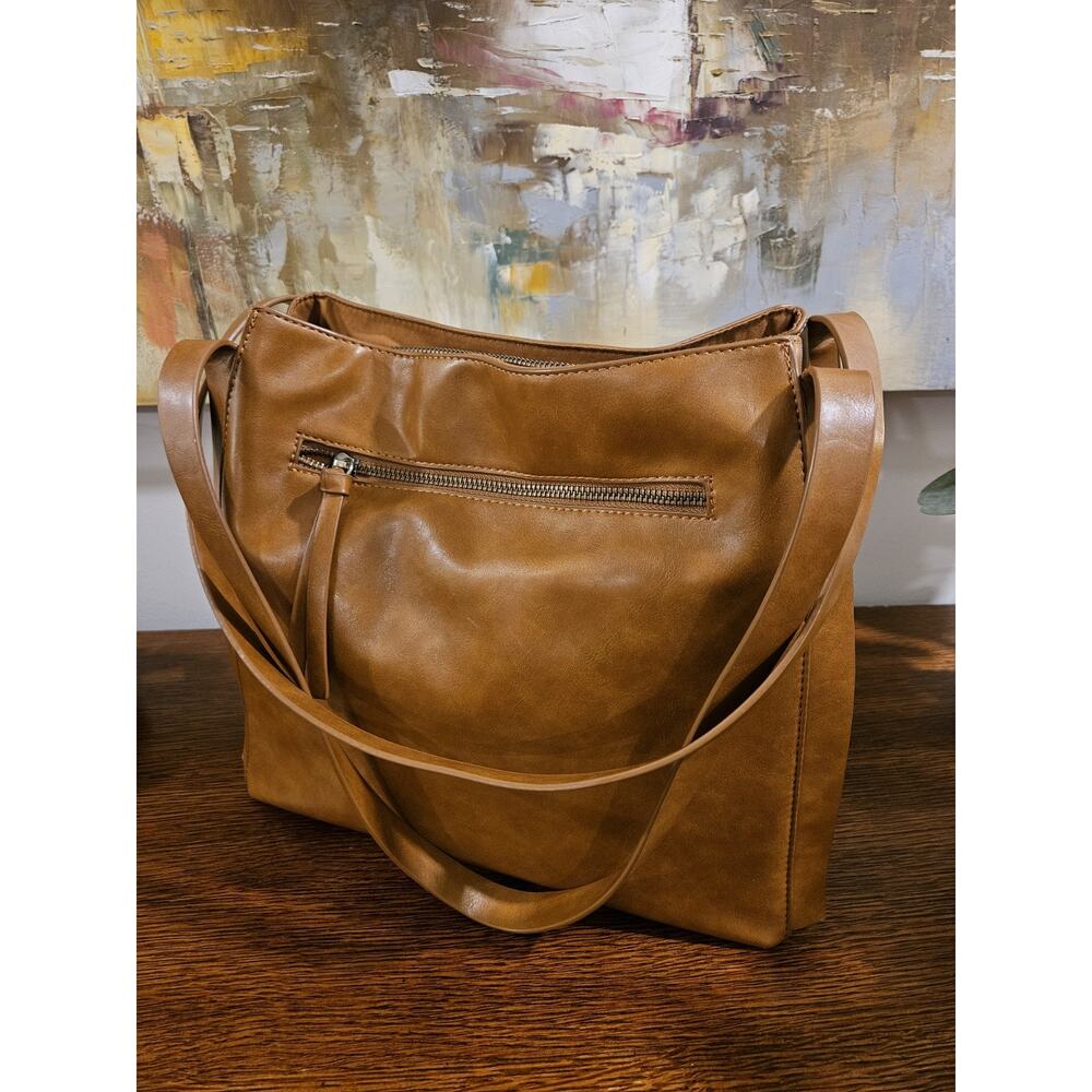 Joy Susan Shoulder Handbag Caramel Tan Brown Purse Satchel Tote Vegan Leather